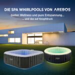Arebos Whirlpool 185x185cm 6 Personen LED aufblasbar Pool für Garten Outdoor Schwimmbecken Sommer Badespaß Familie Kinder Premium Qualität – Bild 4