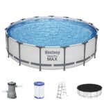 Bestway Aufstellpool 457x107cm Filterpumpe Komplettset Pool für Garten Outdoor Schwimmbecken Sommer Badespaß Familie Kinder Premium Qualität
