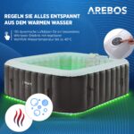 Arebos Whirlpool aufblasbar 6 Personen 185x185cm | 2400W | 130 Massagedüsen | LED | In-Outdoor Bubble Spa mit Abdeckung – Bild 3