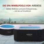 Arebos Aufblasbarer Whirlpool 4 Personen 154x154cm | 100 Massagedüsen | 600L | Heizung | In-Outdoor Wellness Spa Pool – Bild 3
