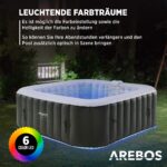 Arebos Whirlpool aufblasbar 6 Personen 185x185cm | 2400W | 130 Massagedüsen | LED | In-Outdoor Bubble Spa mit Abdeckung – Bild 4