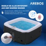 Arebos Aufblasbarer Whirlpool 4 Personen 154x154cm | 100 Massagedüsen | 600L | Heizung | In-Outdoor Wellness Spa Pool – Bild 2