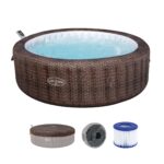 Bestway Lay-Z-Spa Bali AirJet Whirlpool 7 Personen Ø216x71cm | App-Steuerung | Energiespar | Rattan-Optik | UltraFit Pumpe