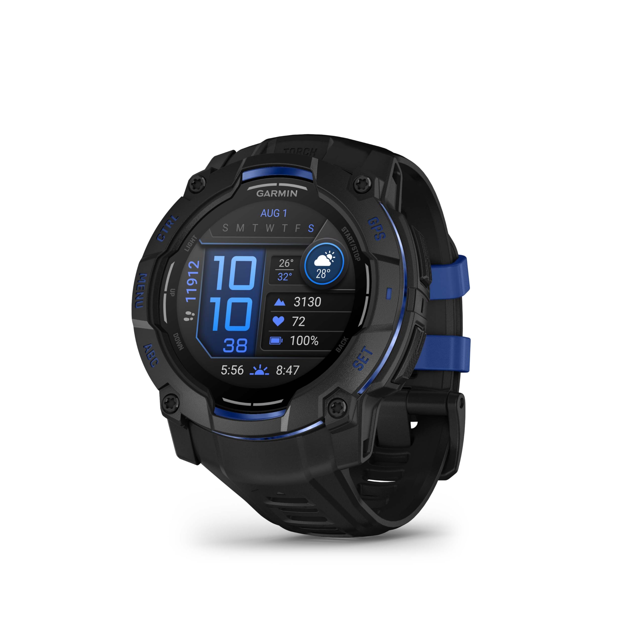 71Fv3E7Be7L Garmin Instinct 3 50mm AMOLED GPS-Smartwatch Outdoor Multisport Pulsuhr LED-Taschenlampe 24 Tage Akku Schwarz-Blau – Bild 1